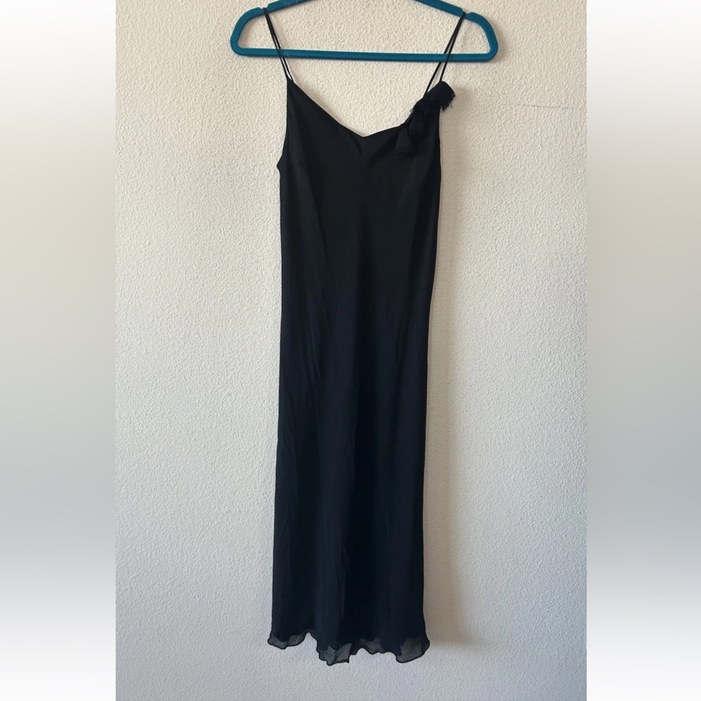 VTG 90s Lapis Black Slip Dress Midi Bias Cut Rayon USA Y2K Minimalist M - Picture 3 of 16